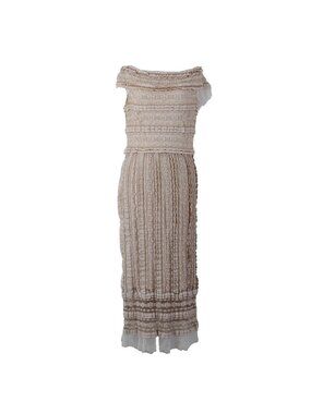 Sho Dress Sz ? Beige White Lace Lined Nylon Cotton Spandex Dress